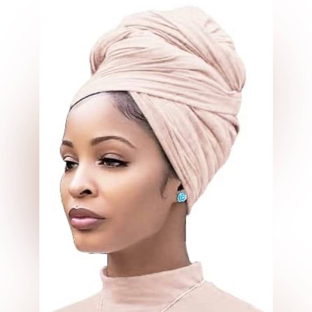Beige Stretch Turban African Head Wraps Scarf Soft Hijab for Locs Braids